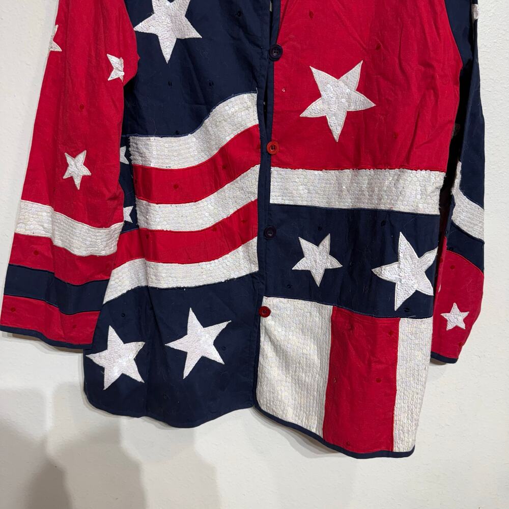 The Quacker Factory Patriotic Sequins Vintage Jacket Sz 1X - Picture 4 of 12